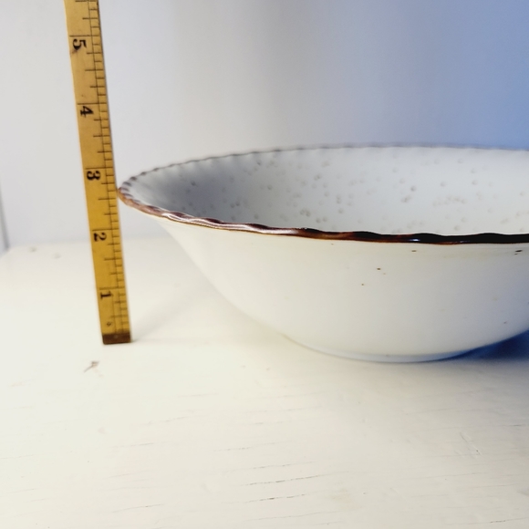 Takahashi Pottery Bowl Daisy Print Speckled White Yellow Floral Brown Rim - Picture 9 of 11